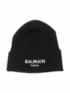 Balmain Teen Logo-embroidered Wool Beanie In Black