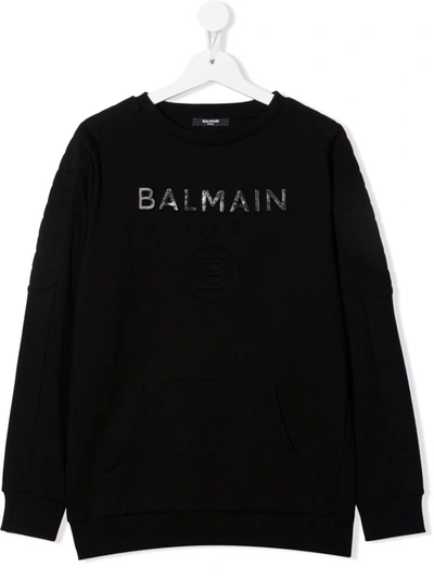 Balmain Kids' Embossed-logo Cotton Sweatshirt In Black