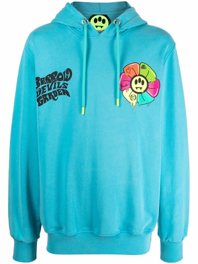 Barrow Unisex Turquoise Hoodie With Multicolor Print In Blue