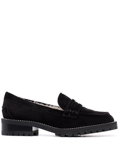 Jimmy Choo Deanna Crystal-embellished Shearling-lined Suede Loafers In 黑色