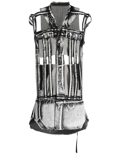 Rick Owens Distressed Denim Sleeveless Jacket In Black
