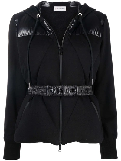 Moncler Zip Up Quilted Hoodie In Black