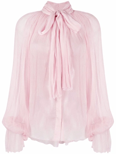 Atu Body Couture Pussy Bow-collar Silk Blouse In Rosa