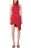 Elliatt Camo Asymmetric Satin Cocktail Dress In Merlot
