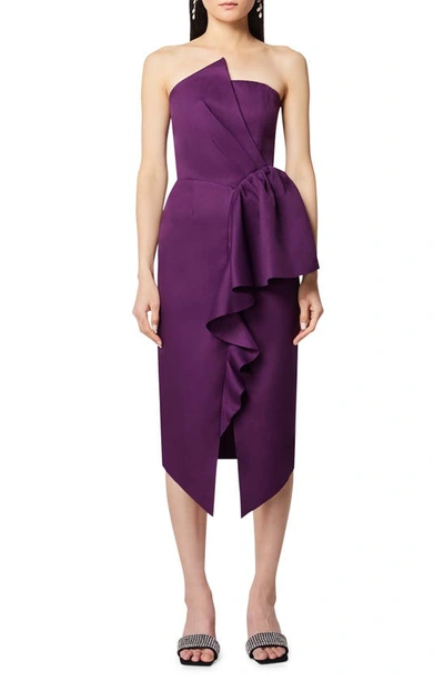 Elliatt Reception Cascade Ruffle Strapless Cocktail Dress In Royal Purple