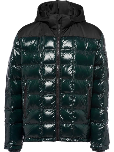 Prada Logo-plaque Puffer Jacket In Green