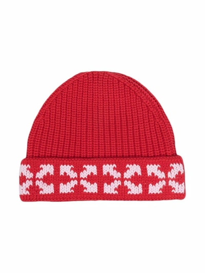 Off-white Kids' Arrow-pattern Beanie In Red