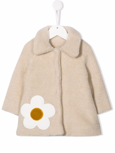 Piccola Ludo Babies' Flower Detail Faux-fur Coat In Neutrals