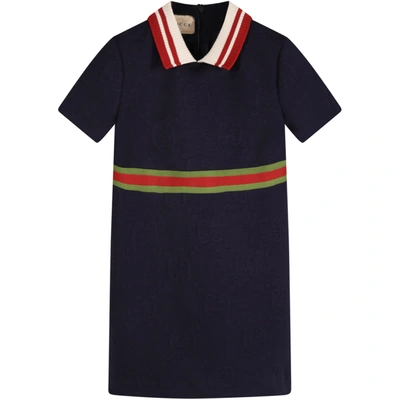 Gucci Blue Dress For Baby Girl With Double Gg