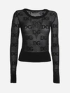 Dolce & Gabbana Long-sleeved Lace-stitch Sweater With Dg Logo In Black