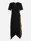 LOEWE WRAP MIDI DRESS IN WOOL WITH LEATHER BELT,S359335XFX LEATHER1100
