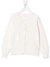 CHLOÉ KIDS WHITE CARDIGAN WITH FRONTAL CUTWORK EMBROIDERY,C15B99 148