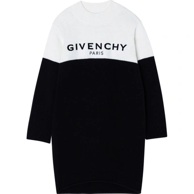 Givenchy Kids' Embroidered Logo Colorblock Sweater Dress In Black