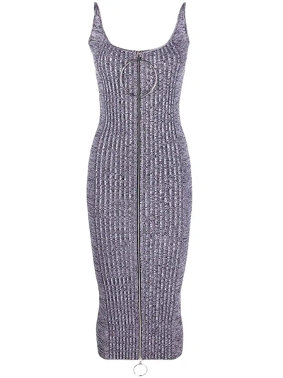 Paco Rabanne Ribbed-knit Zip-fastening Dress In Black & White