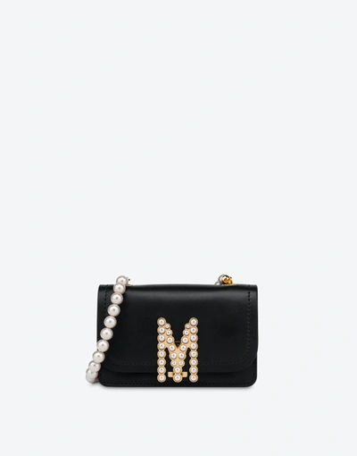 Moschino Small M Shoulder With Pearls In Black