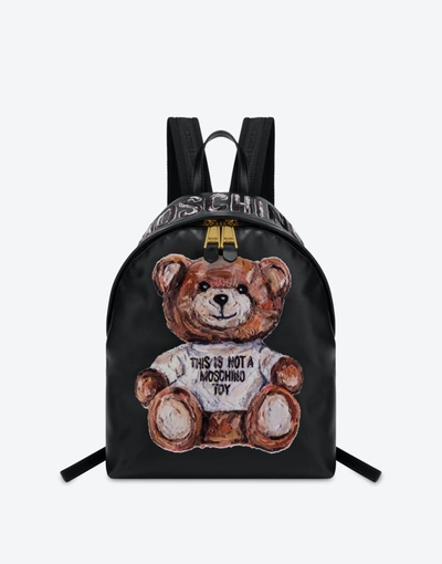 Moschino Painted Teddy Bear Calfskin Backpack In Black