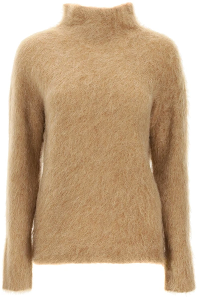 Max Mara Alca Brushed Knitted Turtleneck Sweater In Brown
