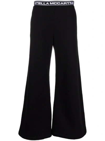 Stella Mccartney Logo-waistband Wide-leg Trousers In Black