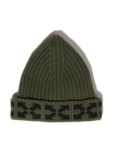 Off-white Arrows Ribbed-knit Beanie In Green ,black