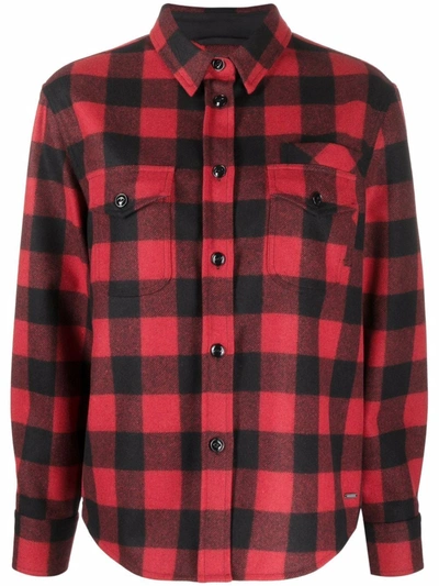 Woolrich Wool Blend Patchwork Shirt Jacket In Red Black Buffalo
