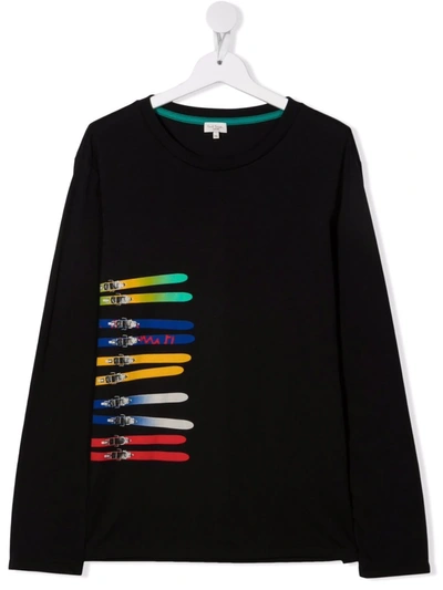 Paul Smith Junior Kids' Motif-print Round-neck Sweatshirt In 黑色