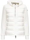 MONCLER WHITE COTTON AND NYLON TRICOT CARDIGAN WITH LOGO