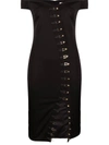 Murmur Off-shoulder Hook Fastening Midi Dress In Schwarz