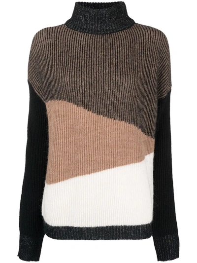 Liu •jo Color Block Wool Blend Sweater In Braun