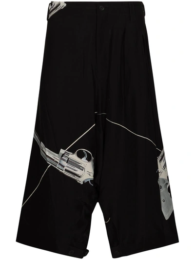 Yohji Yamamoto Sarouel Drop-crotch Bermuda Shorts In Black