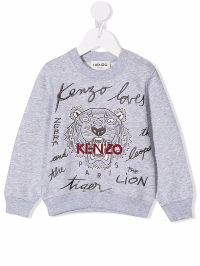 Kenzo Kids' Signature Tiger-print Sweatshirt In Grey
