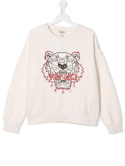 Kenzo Teen Tiger-embroidered Sweatshirt In White