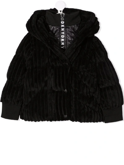 Dkny Kids' Hooded Corduroy Coat In Black