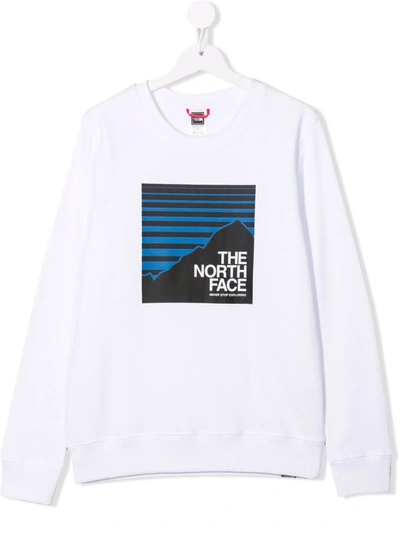 The North Face Teen Long-sleeved Mountain Logo Sweatshirt In White