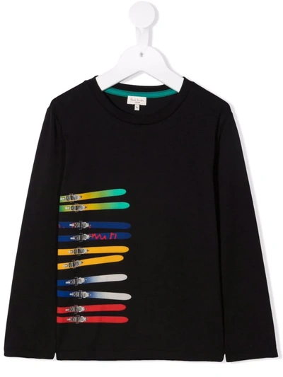 Paul Smith Junior Kids' Black T-shirt With Multicolor Print In Nero