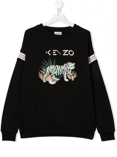 Kenzo Kids' Embroidered Tiger Logo Sweatshirt In Black