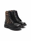 Fendi Teen Ff Motif Lace-up Boots In Black