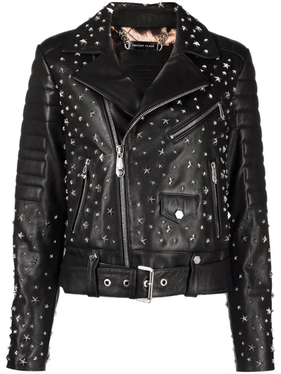 Philipp Plein Star-studded Biker Jacket In Schwarz