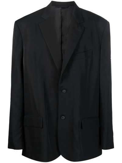 Balenciaga Logo-patch Cotton Blazer In Black