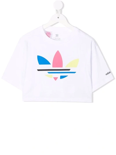 Adidas Originals Kids' Trefoil-logo Cotton T-shirt In White
