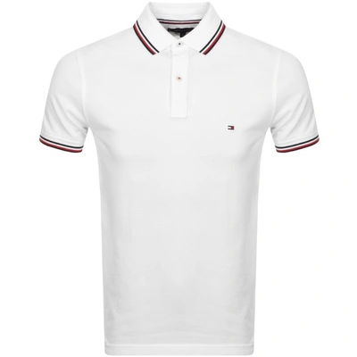 Tommy Hilfiger Flag Logo Contrast Tipped Collar Pique Polo Regular Fit In White