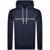 Tommy Hilfiger Embroidered Flag Logo Hoodie In Black In Navy