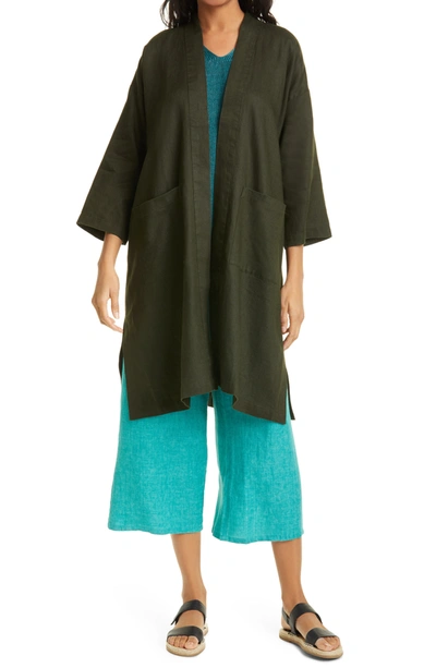 Eileen Fisher Organic Linen Belted Jacket In Seaweed
