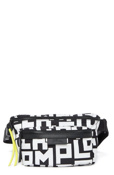 Longchamp Leather Trimmed Large Belt Bag In Black/ White