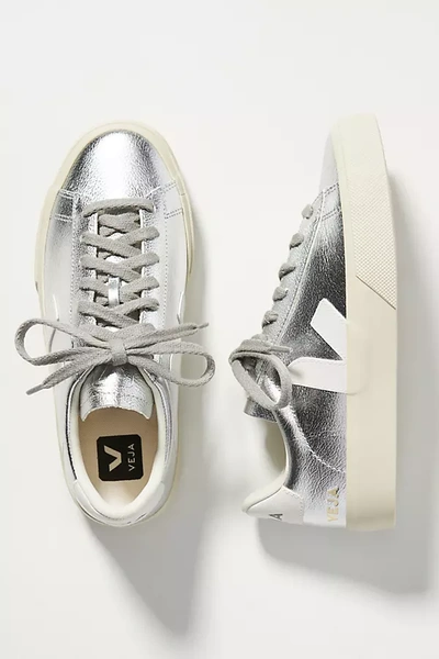 Veja Campo Leather Sneakers In Silver
