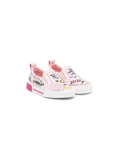 Dolce & Gabbana Kids' Printed Slip-on Trainers In Pink