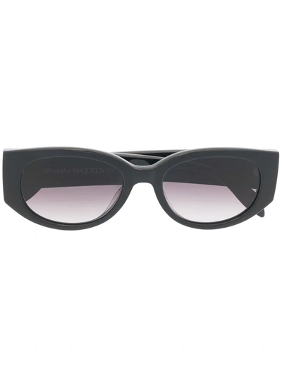Alexander Mcqueen Oval-frame Logo-print Sunglasses In Black