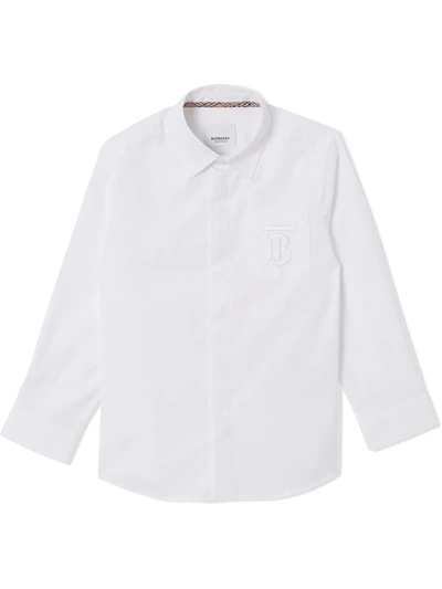 Burberry Kids' Monogram-embroidered Cotton Shirt In White