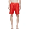 Versace Greca Border Long Swim Shorts In A9x2 Red
