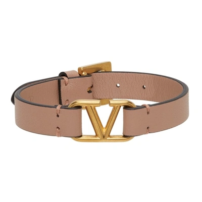 Valentino Garavani Neutral Vlogo Signature Leather Bracelet In Neutrals
