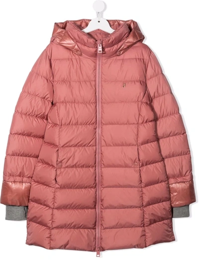 Herno Teen Hooded Zip-up Padded Coat In Pink